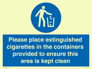 Please place extinguished cigarettes in the containers provided to ensure this area is kept clean